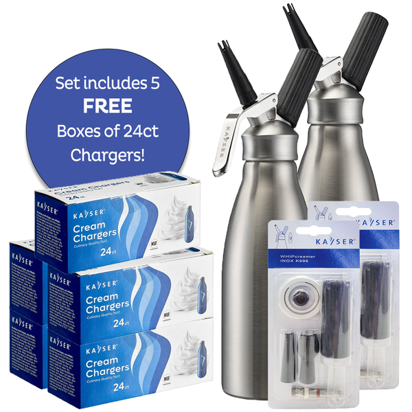 Starter Set for Cocktails & Bar: 2 Inox Quart + 2 Replacement Part Sets + FREE 120 Chargers