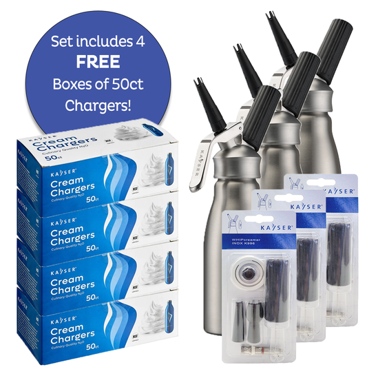 Starter Set for Coffee Shop: 3 Inox Pints + 3 Replacement Part Sets + FREE 200 chargers